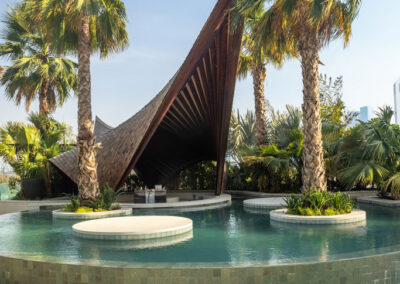 Terraced Pool day view with luxury cabanas