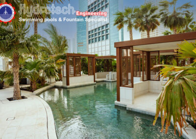 Scenic Cabana-Adorned Shallow Pool in Daylight