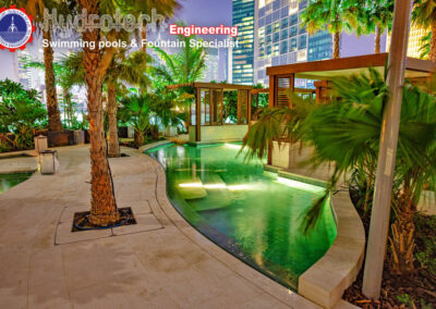 Shallow Pool with Cabanas Night view